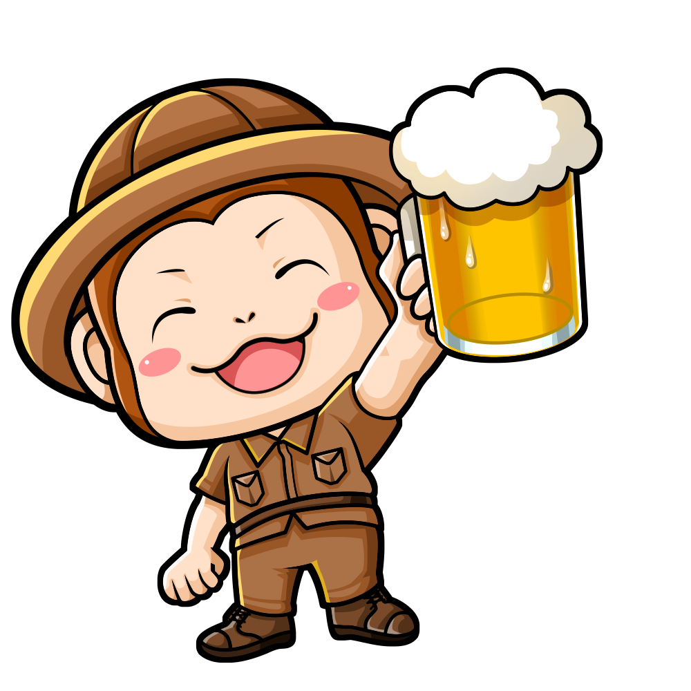 グルメ探検隊のキャラクターが乾杯