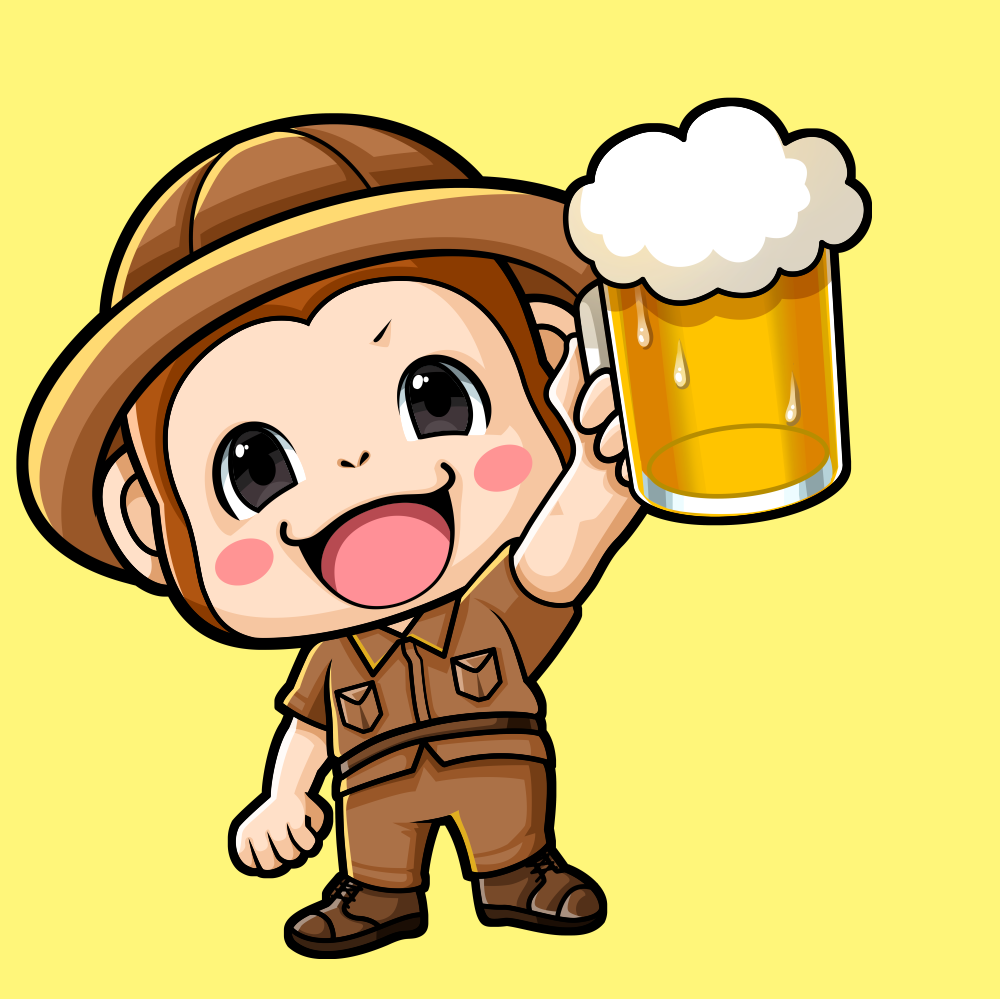 グルメ探検隊のすけ君がビールで乾杯